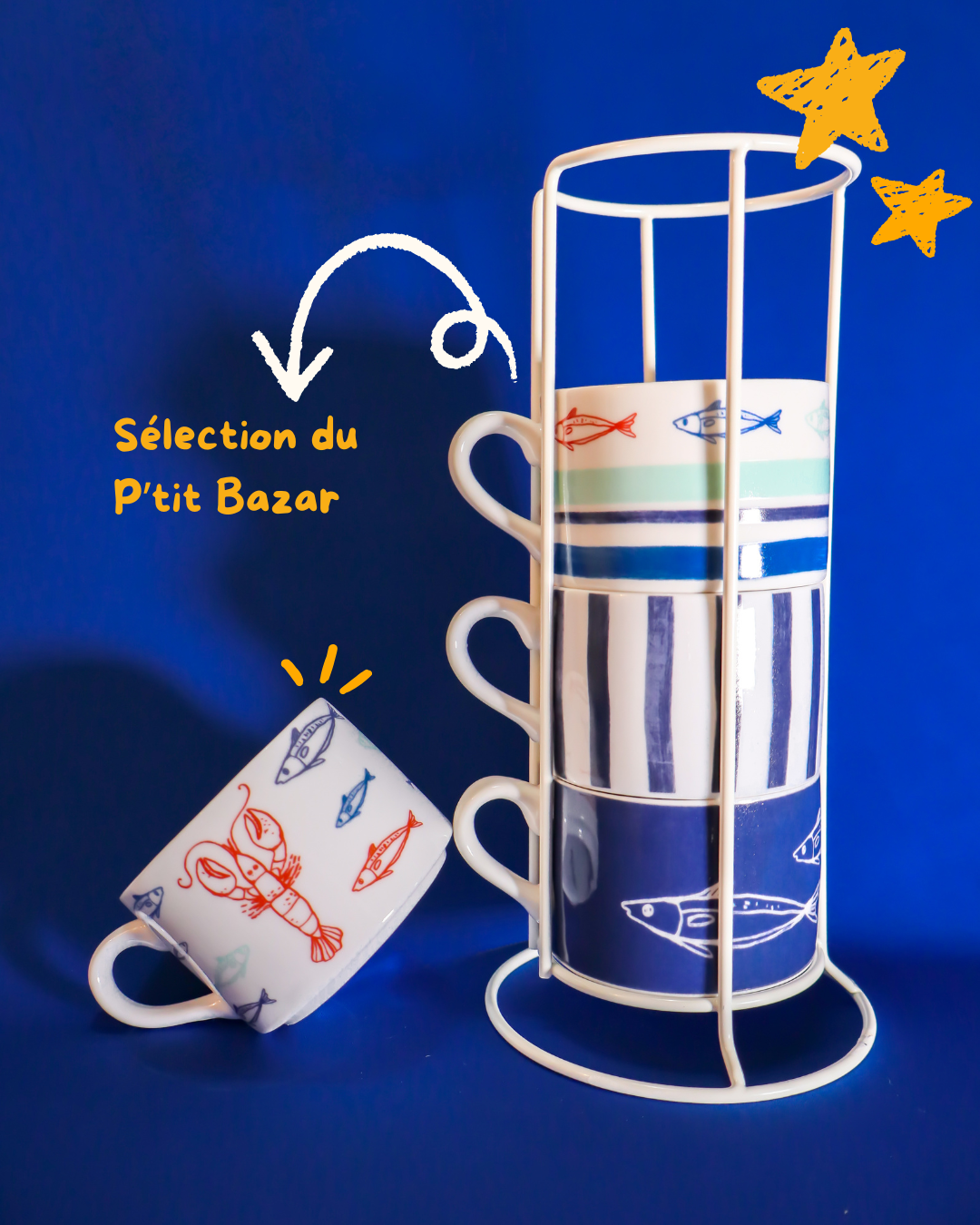 4 tasses Poissons en Porcelaine